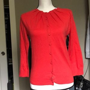 Loft Pleated 3/4 Sleeve Cardigan Fresh Coral